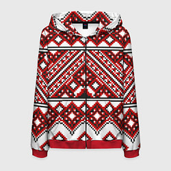 Толстовка 3D на молнии мужская Русский узор, геометрическая вышивка, цвет: 3D-красный