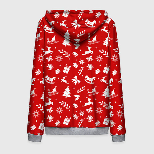 Мужская толстовка на молнии НОВОГОДНИЙ УЗОР КРАСНО БЕЛЫЙ / 3D-Меланж – фото 2