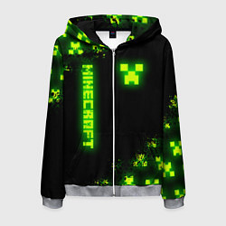 Толстовка 3D на молнии мужская MINECRAFT NEON LOGO CREEPER, цвет: 3D-меланж