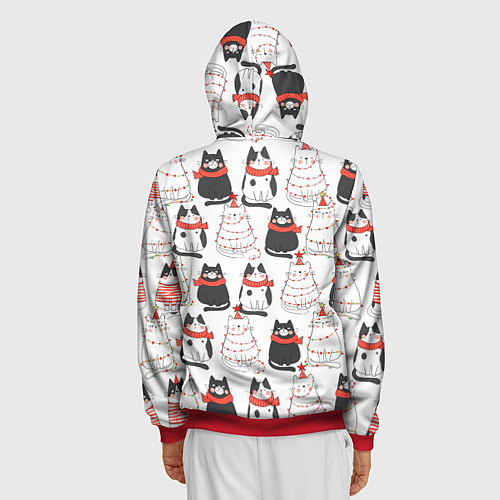 Мужская толстовка на молнии НОВОГОДНИЕ КОТИКИ 2022 / 3D-Красный – фото 4