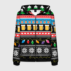 Мужская толстовка на молнии Новогодний пивной узор
