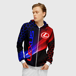 Толстовка 3D на молнии мужская LEXUS ЛЕКСУС NEON НЕОН, цвет: 3D-белый — фото 2