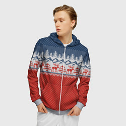 Толстовка 3D на молнии мужская ВЯЗАНЫЙ УЗОР С ОЛЕНЯМИ, цвет: 3D-меланж — фото 2