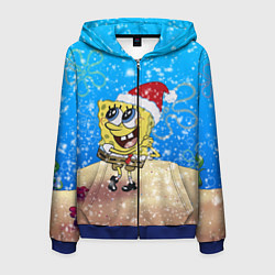 Толстовка 3D на молнии мужская НОВОГОДНИЙ ГУБКА БОБ КВАДРАТНЫЕ ШТАНЫ, цвет: 3D-синий