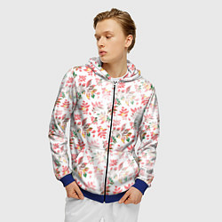 Толстовка 3D на молнии мужская Узор из листьев паттерн, цвет: 3D-синий — фото 2
