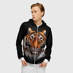 Толстовка 3D на молнии мужская Реалистичный тигр Realistic Tiger, цвет: 3D-белый — фото 2