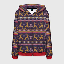 Толстовка 3D на молнии мужская Новогодний свитер c оленями 2, цвет: 3D-красный