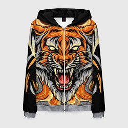Толстовка 3D на молнии мужская Символ года тигр в гневе, цвет: 3D-меланж