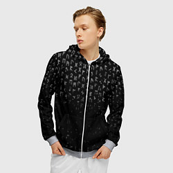 Толстовка 3D на молнии мужская МЕТАЛЛИЧЕСКИЕ РУНЫ, БРЫЗГИ КРАСОК, цвет: 3D-меланж — фото 2