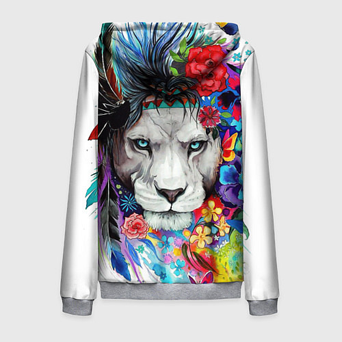 Мужская толстовка на молнии Лев - сильный взгляд / 3D-Меланж – фото 2