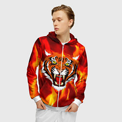 Толстовка 3D на молнии мужская Fire Tiger Face 2022, цвет: 3D-белый — фото 2