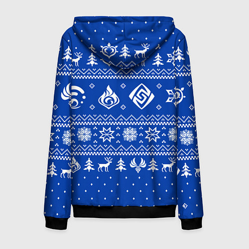 Мужская толстовка на молнии НОВОГОДНИЙ СВИТЕР GENSHIN IMPACT СИНИЙ / 3D-Черный – фото 2