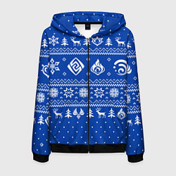 Мужская толстовка на молнии НОВОГОДНИЙ СВИТЕР GENSHIN IMPACT СИНИЙ