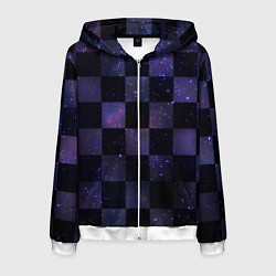 Толстовка 3D на молнии мужская Space Neon Chessboard, цвет: 3D-белый
