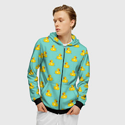 Толстовка 3D на молнии мужская Желтый утенок паттерн, цвет: 3D-черный — фото 2