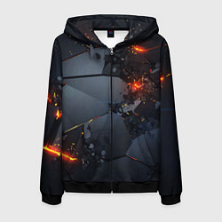 Толстовка 3D на молнии мужская НЕОНОВЫЙ ВЗРЫВ ПЛИТЫ, ОБЛОМКИ NEON EXPLOSION, цвет: 3D-черный