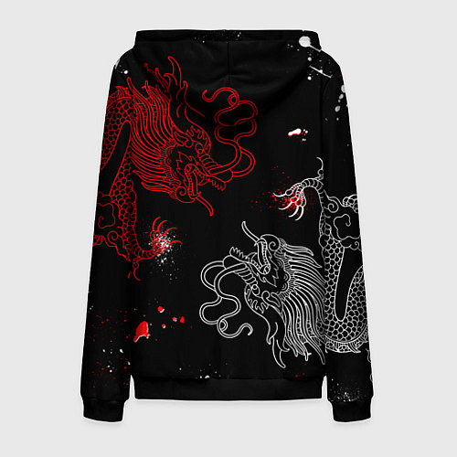 Мужская толстовка на молнии Китайский дракон Красно - Белый / 3D-Черный – фото 2