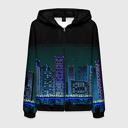 Толстовка 3D на молнии мужская Пиксельный ретро город, цвет: 3D-черный