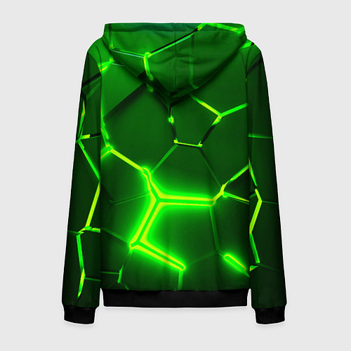 Мужская толстовка на молнии 3D ПЛИТЫ НЕОН NEON GREEN HEXAGON РАЗЛОМ / 3D-Черный – фото 2