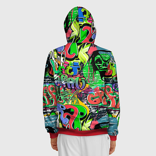 Мужская толстовка на молнии Граффити с черепами / 3D-Красный – фото 4