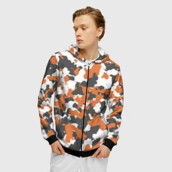 Толстовка 3D на молнии мужская Orange Camo, цвет: 3D-черный — фото 2