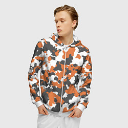 Толстовка 3D на молнии мужская Orange Camo, цвет: 3D-белый — фото 2
