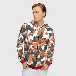 Толстовка 3D на молнии мужская Orange Camo, цвет: 3D-красный — фото 2
