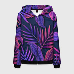 Толстовка 3D на молнии мужская Neon Tropical plants pattern, цвет: 3D-черный