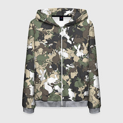 Толстовка 3D на молнии мужская Камуфляж с кроликами, цвет: 3D-меланж