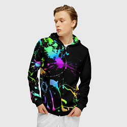 Толстовка 3D на молнии мужская Neon vanguard fashion pattern, цвет: 3D-черный — фото 2