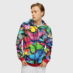 Толстовка 3D на молнии мужская Стая бабочек Pattern, цвет: 3D-красный — фото 2