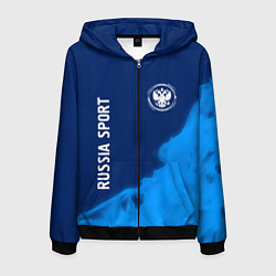 Толстовка 3D на молнии мужская РОССИЯ - ГЕРБ Russia Sport Пламя, цвет: 3D-черный