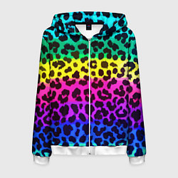 Толстовка 3D на молнии мужская Leopard Pattern Neon, цвет: 3D-белый