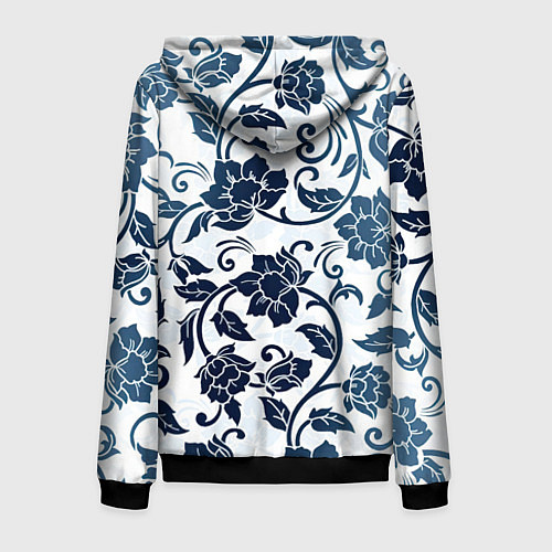 Мужская толстовка на молнии Гжелевые цветы / 3D-Черный – фото 2
