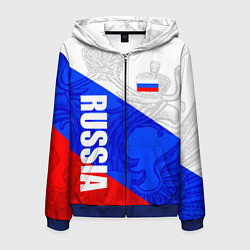 Толстовка 3D на молнии мужская RUSSIA - SPORTWEAR - ТРИКОЛОР, цвет: 3D-синий