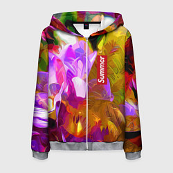 Толстовка 3D на молнии мужская Красочный цветочный узор Лето Colorful Floral Patt, цвет: 3D-меланж