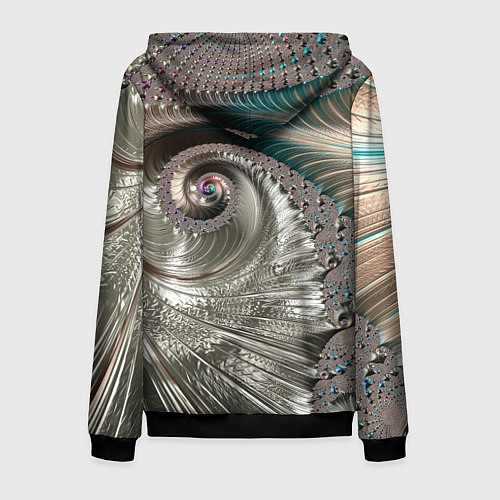 Мужская толстовка на молнии Fractal pattern Spiral Серебристый фрактал спираль / 3D-Черный – фото 2