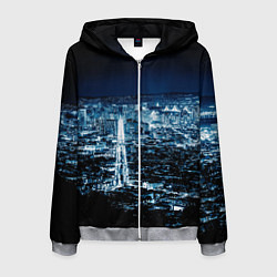 Толстовка 3D на молнии мужская Ночной город night city, цвет: 3D-меланж