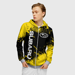 Толстовка 3D на молнии мужская СУБАРУ - SUBARU Желтые пятна, цвет: 3D-меланж — фото 2