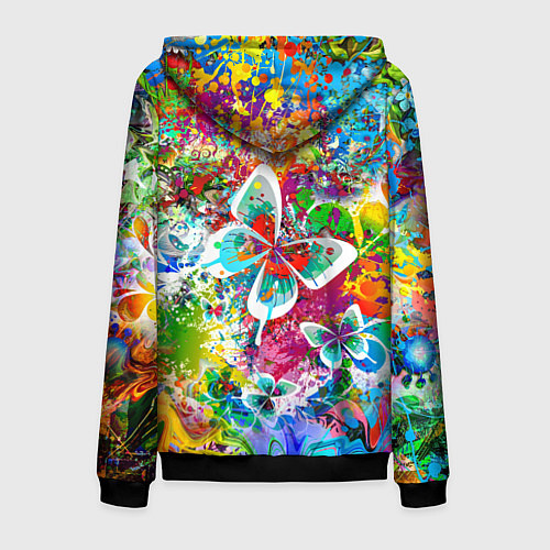 Мужская толстовка на молнии Яркое безумие Бабочки, кляксы, граффити / 3D-Черный – фото 2