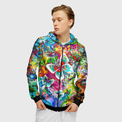 Толстовка 3D на молнии мужская Яркое безумие Бабочки, кляксы, граффити, цвет: 3D-черный — фото 2