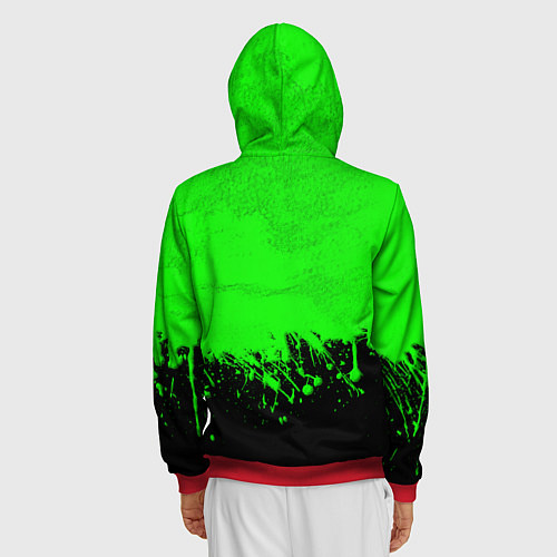 Мужская толстовка на молнии САЛАТОВЫЕ НЕОНОВЫЕ БРЫЗГИ КРАСКИ / 3D-Красный – фото 4
