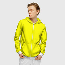 Толстовка 3D на молнии мужская Однотонный неоновый лимонный желтый тон, цвет: 3D-белый — фото 2