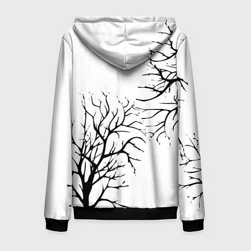 Мужская толстовка на молнии Черные ветки деревьев на белом фоне / 3D-Черный – фото 2