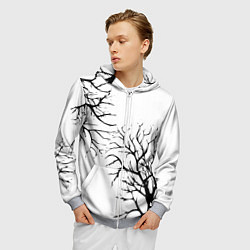 Толстовка 3D на молнии мужская Черные ветки деревьев на белом фоне, цвет: 3D-меланж — фото 2