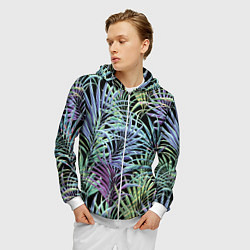 Толстовка 3D на молнии мужская Разноцветные Листья Пальм В Ночных Джунглях, цвет: 3D-белый — фото 2