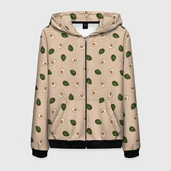Толстовка 3D на молнии мужская Авокадо на бежевом паттерн, цвет: 3D-черный