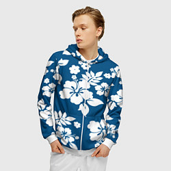 Толстовка 3D на молнии мужская Цветочный паттерн Минимализм, цвет: 3D-белый — фото 2