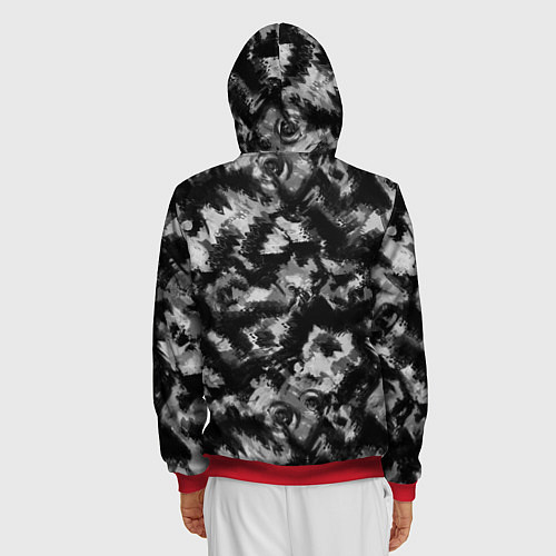Мужская толстовка на молнии Черно-белый абстрактный камуфляж / 3D-Красный – фото 4