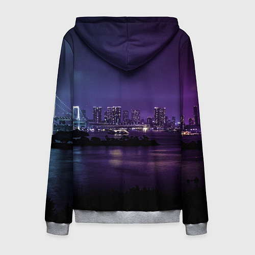 Мужская толстовка на молнии Неоновый город с рекой - Фиолетовый / 3D-Меланж – фото 2